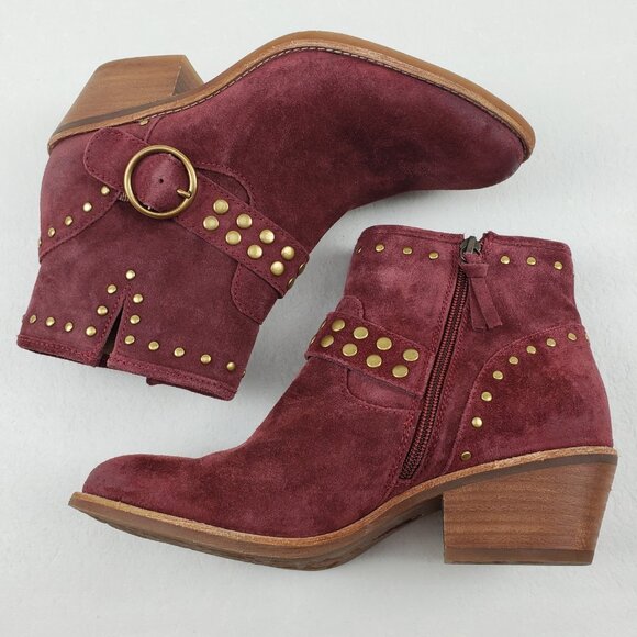 Sofft Allene Harness Ankle Boot Womens 9 Red Suede Studded Western Boho Zip Up - Picture 4 of 12